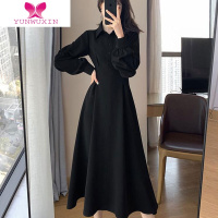 YUNWUXIN大码女装法式赫本风收腰衬衫连衣裙女显瘦遮肚子设计感气质小黑裙
