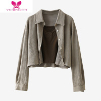 YUNWUXIN短款衬衫两件套女2022新款bm风宽松纹理衬衣背心小吊带套装上衣