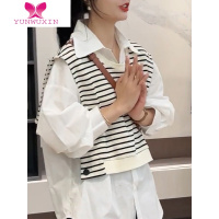 YUNWUXIN法式温柔设计感小众慵懒风长袖衬衫女秋季别致条纹披肩假两件上衣