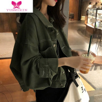 YUNWUXIN军绿色牛仔外套女短款小个子宽松慵懒盐系韩版炸街工装夹克潮