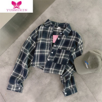 YUNWUXIN朱丽家JOLIE 时髦减龄街头感!复古休闲格子长袖衬衫短款上衣女