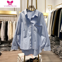 YUNWUXIN[晓艾档口实拍]简约细条纹长袖衬衫女叠穿衬衣宽松大版上衣