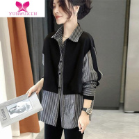 YUNWUXIN欧洲站2022秋季新款气质通勤条纹假两件上衣女设计感时尚拼接衬衫