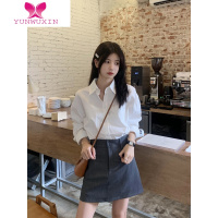 YUNWUXIN 设计简约polo领后背镂空衬衣百搭单排扣长袖衬衫女