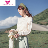 YUNWUXIN复古国风盘扣长袖衬衫女设计感小众2022秋季新款绸缎立领衬衣