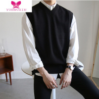 YUNWUXIN男士无袖毛衣背心宽松坎肩打底衫v领针织衫加厚韩版马甲潮