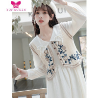 YUNWUXIN复古刺花针织衫马甲配连衣裙背心外套女2022外搭无袖毛衣马夹