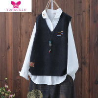 YUNWUXIN文艺针织V领马甲女装新品宽松套头休闲马夹背心无袖坎肩上衣