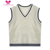 YUNWUXIN拼色V领麻花毛衣背心女2022秋季学院风马夹宽松百搭针织马甲外搭毛针织衫