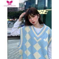 YUNWUXIN日系针织背心女2022V领学院风设计感小众宽松外穿毛衣马甲毛针织衫