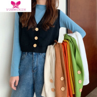 YUNWUXINv领白色马甲背心针织开衫女早秋2022年新款宽松显瘦短款毛衣上衣毛针织衫