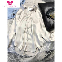 YUNWUXIN三醋酸绸缎面雪纺白衬衫女韩版休闲宽松百搭上衣职业气质衬衣