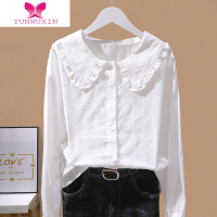 YUNWUXIN娃娃领棉布衬衫女2022春季新款韩版长袖荷叶边打底衫时尚百搭上衣