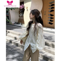 YUNWUXIN法式复古设计感蕾丝刺绣圆领衬衫女秋季宽松气质长袖上衣