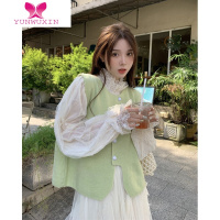 YUNWUXIN温柔甜美绿色针织马甲背心女早秋2022新款不规则叠穿宽松马夹外套