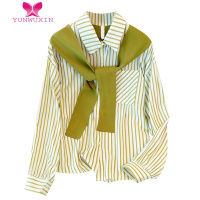YUNWUXINCara CB大码披肩条纹衬衫女秋季胖mm时尚宽松显瘦洋气长袖上衣