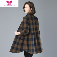 YUNWUXIN加绒格子衬衫女新款中长款大码棉衣上衣洋气妈妈长袖衬衣外套