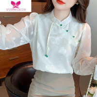 YUNWUXIN中国风白色复古衬衫女长袖秋装2022年新款盘扣小衫改良旗袍式上衣
