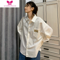 YUNWUXIN白色衬衫女设计感小众轻熟港风复古衬衣薄款长袖外套宽松