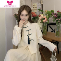 YUNWUXIN复古改良旗袍盘扣长袖衬衫女秋季新中式短款唐装中国风小众上衣秋
