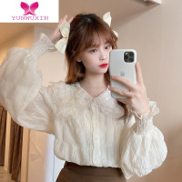 YUNWUXIN春装2022年新款超仙甜美蕾丝小衫洋气法式娃娃领衬衫女设计感小众