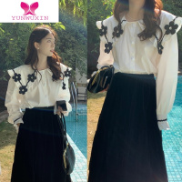 YUNWUXIN娃娃领别致衬衫上衣女春装2022新款设计感外穿洋气小众白色衬衣潮