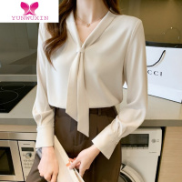 YUNWUXIN教师白领职业装蝴蝶结长袖打底白色雪纺衬衫女内搭小个子上衣