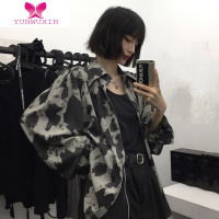 YUNWUXIN2022港味大码胖mm扎染豹纹衬衫女百搭宽松bf别致长袖衬衣外套