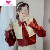 YUNWUXIN加厚灯芯绒衬衫女2022年新款领叠穿撞色披肩假两件上衣服