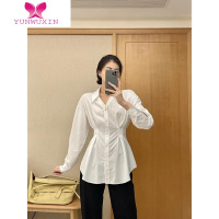YUNWUXIN2022初秋新款设计感黑色长袖衬衫女气质职场轻熟港风收腰修身上衣