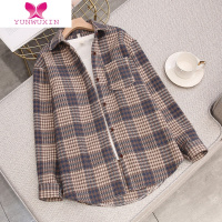 YUNWUXIN格子衬衫外套女2022春装韩版长袖宽松港味复古毛呢气质磨毛衬衣冬