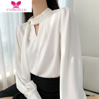 YUNWUXIN法式气质灯笼袖衬衫女设计感小众高级感飘带挂脖V领轻熟衬衣