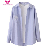 YUNWUXIN刺绣蓝色衬衫女长袖设计感小众上衣女外套chic韩版宽松潮