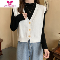 YUNWUXIN2022新款小香风v领背心针织衫毛衣马甲女开衫外搭马夹短外套