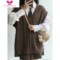 YUNWUXIN日系复古麻花马甲背心女宽松2022早新款学院风无袖针织衫上衣毛针织衫