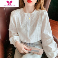 YUNWUXIN白衬衫女2022新款长袖圆领提花法式别致蕾丝镂空衬衣别致上衣秋季