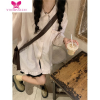YUNWUXIN乔府小女~学院风减龄薄款粉色花边宽松百搭长袖衬衫上衣女