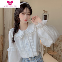YUNWUXIN早秋2022年新款重工娃娃领长袖甜美减龄上衣女装宽松法式白色衬衫