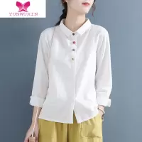 YUNWUXIN中国风盘扣棉麻衬衫女士文艺衬衣设计感小众纯色宽松打底上衣