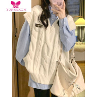 YUNWUXIN日系V领宽松针织坎肩马甲背心女秋季穿搭叠穿无袖毛衣马夹小众潮