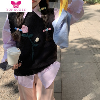 YUNWUXIN少女感重工刺绣马甲针织衫秋季2022新款甜美立体花朵无袖叠穿毛衣毛针织衫