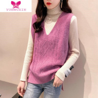 YUNWUXIN女薄马夹宽松无袖V领坎肩外穿毛线条纹针织背心外搭洋气马甲