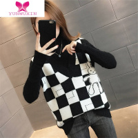YUNWUXIN2022新款毛衣女短款洋气拼色格子背心马甲外穿无袖针织衫上衣毛针织衫