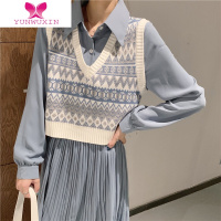 YUNWUXIN学院风小个子针织马甲女冬衬衫连衣裙毛衣甜美套装裙两件套