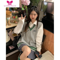 YUNWUXIN学院风针织马甲背心女宽松外穿V领毛衣坎肩秋季外搭叠穿马夹