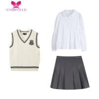 YUNWUXIN早秋季毛衣学院风马甲衬衫针织背心女新款2022日系慵懒风马夹