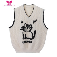 YUNWUXIN猫咪V领针织马甲背心女新款宽松设计感无袖叠穿外搭坎肩上衣马夹