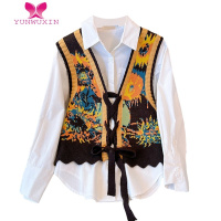 YUNWUXINCara CB大码复古油画马甲针织背心女时尚设计感小众坎肩马夹