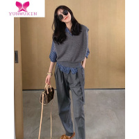 YUNWUXIN2022V领叠穿针织马甲背心毛衣女设计感小众黑色外穿宽松上衣毛针织衫