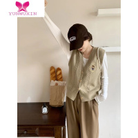 YUNWUXIN小熊刺绣针织开衫马甲背心女坎肩2022年早秋v领叠穿无袖毛衣上衣毛针织衫